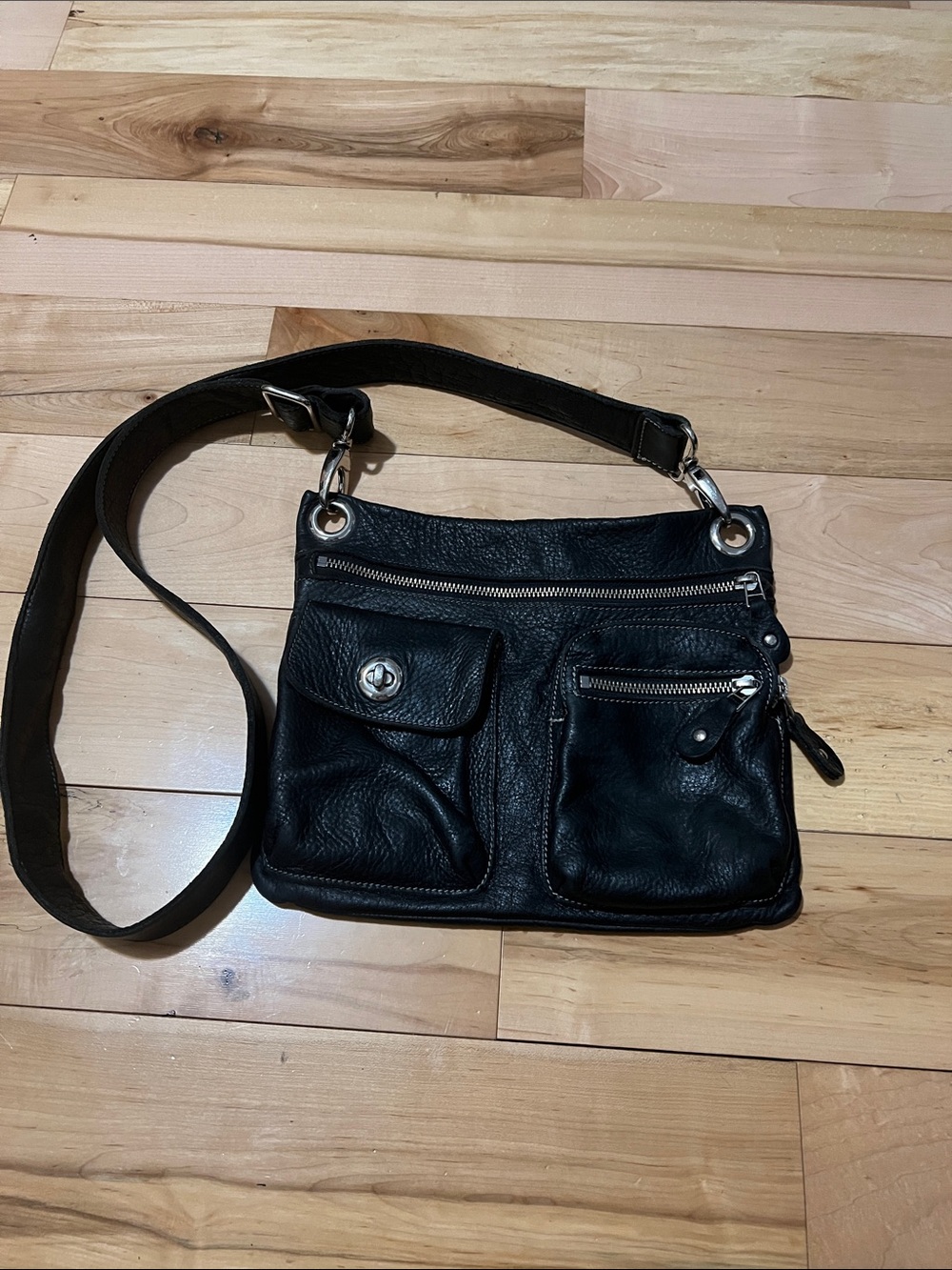 Roots Black Leather Crossbody Bag